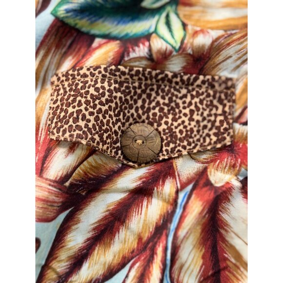 NEW Vintage Cache Floral Animal Print Brown Short Sleeve Tropical Top Blouse M - Picture 5 of 10
